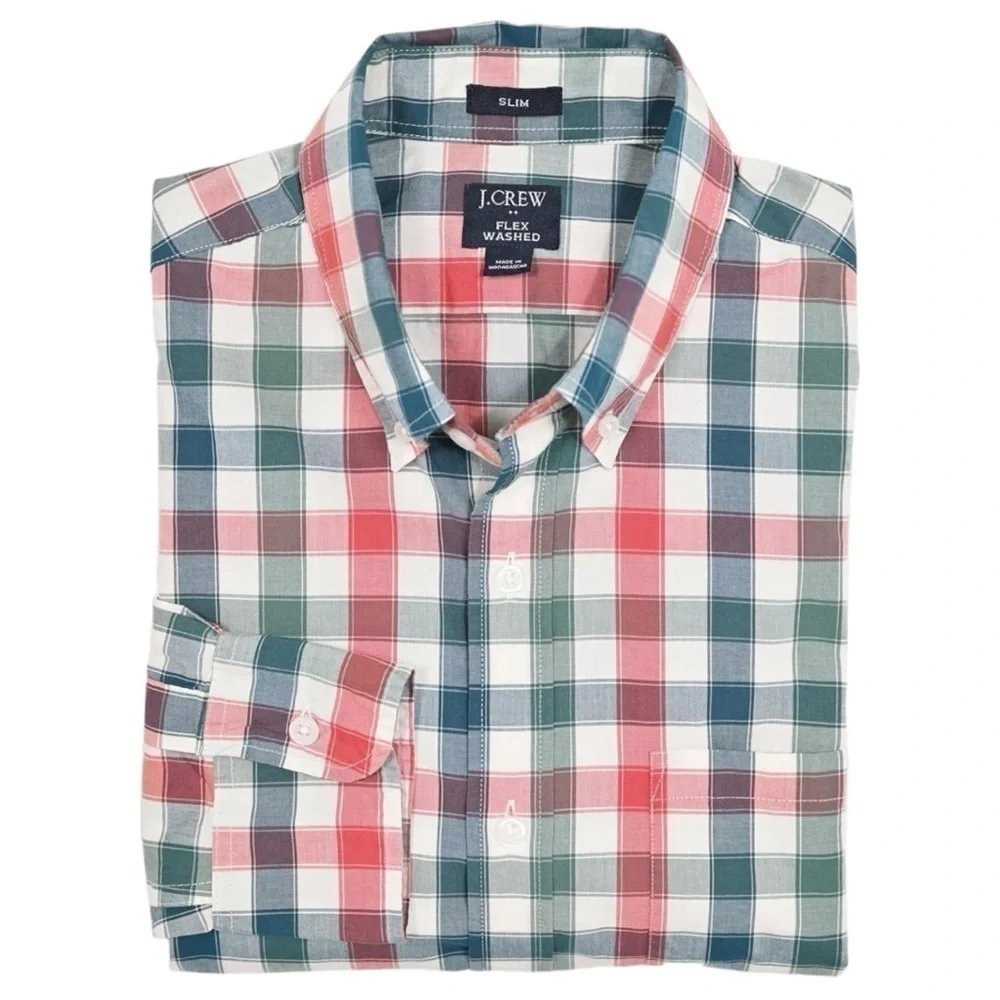 J. Crew NWT Men’s Size XL Red Green Blue White Gingham Plaid Button Down Shirt